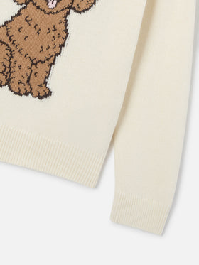 Jersey de punto con cuello redondo Cream Princess con intarsia de caniche 
