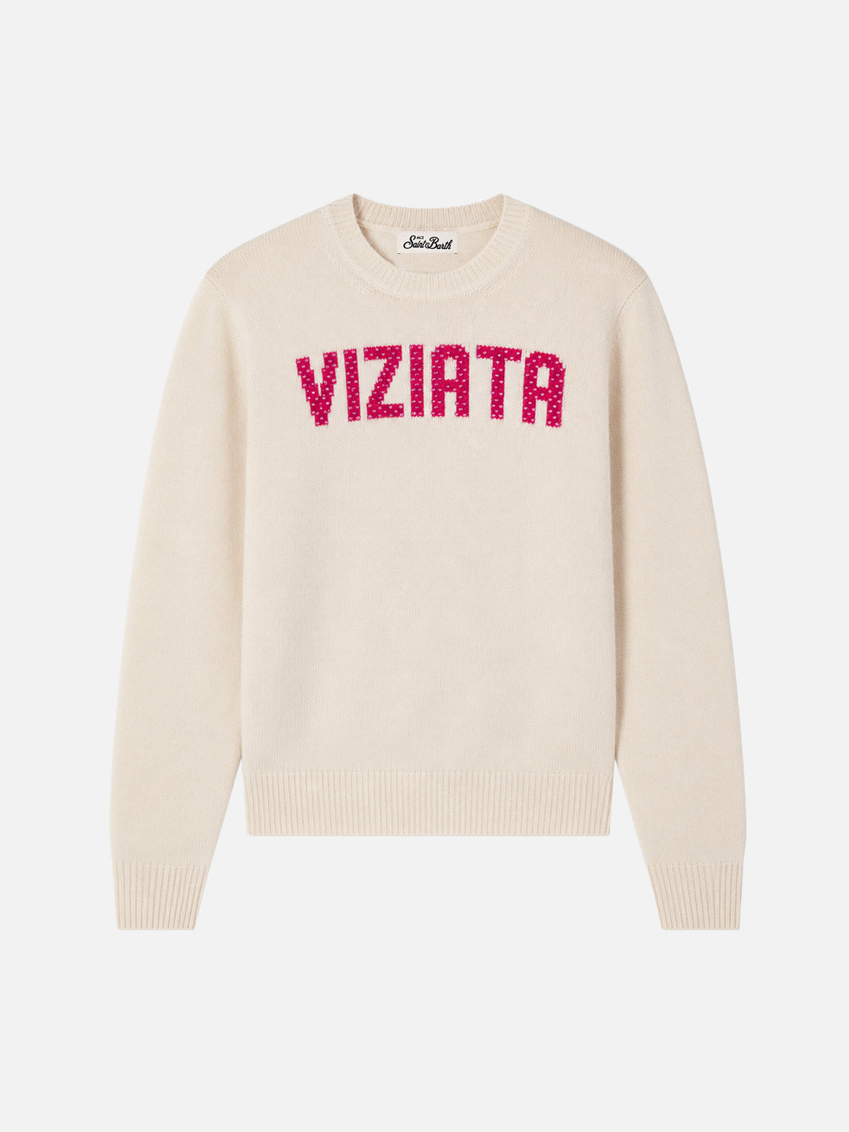Off white Princess sweater with Viziata rhinestone lettering