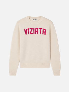 Off white Princess sweater with Viziata rhinestone lettering