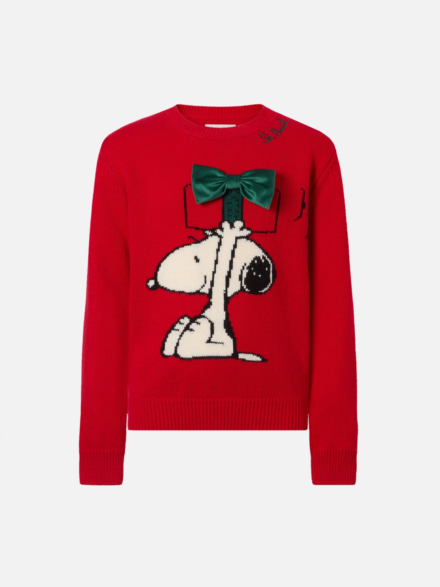 Princess cashmere-blend crewneck with Snoopy jacquard and velvet bow appliqué | PEANUTS SPECIAL EDITION