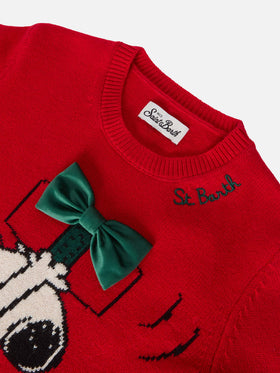 Maglione  Princess in misto cashmere con jacquard Snoopy con applicazione fiocco velluto | PEANUTS SPECIAL EDITION