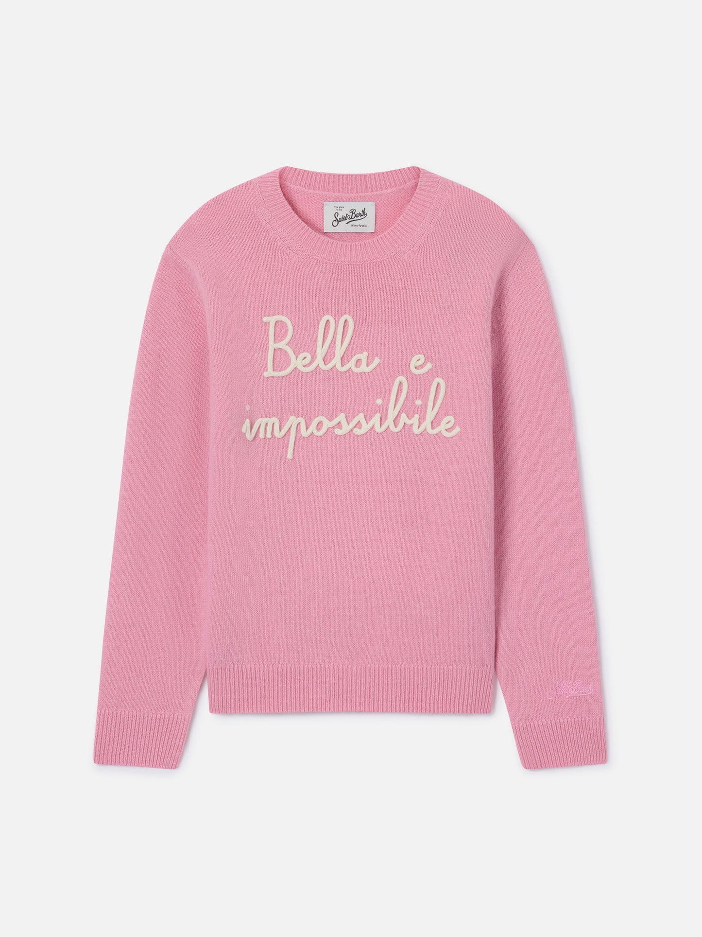Maglione Princess girocollo rosa con ricamo Bella Impossibile