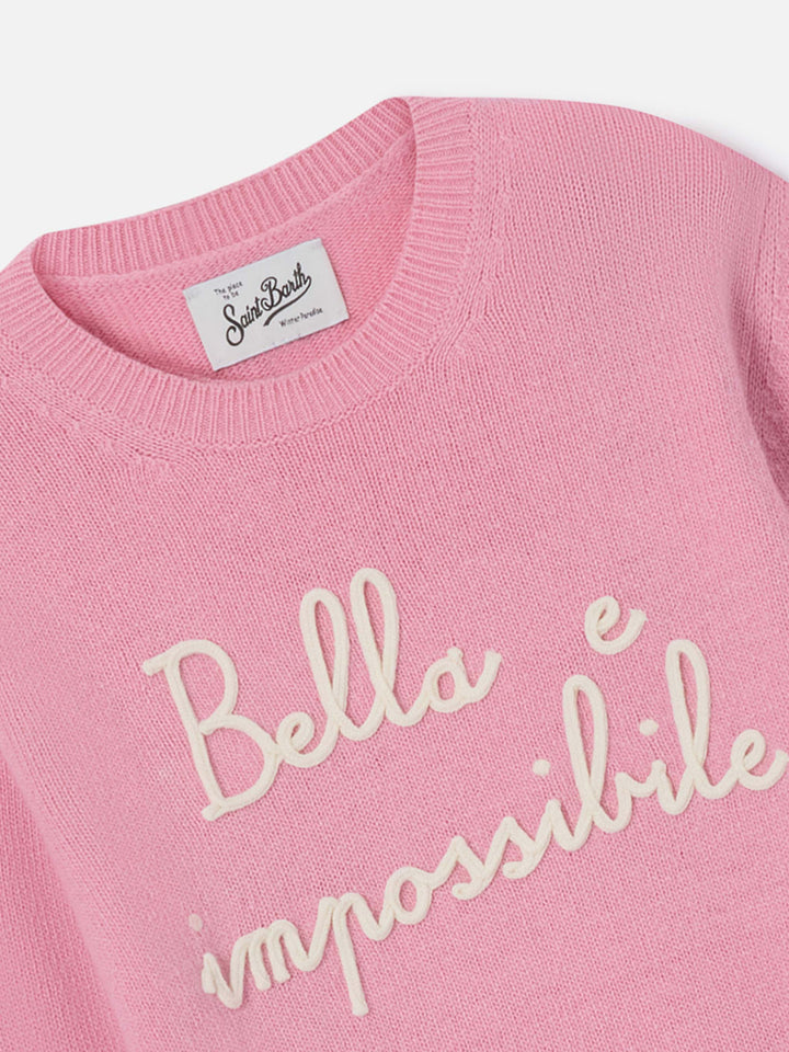 Princess crewneck knitwear in pink with Bella Impossibile embroidery