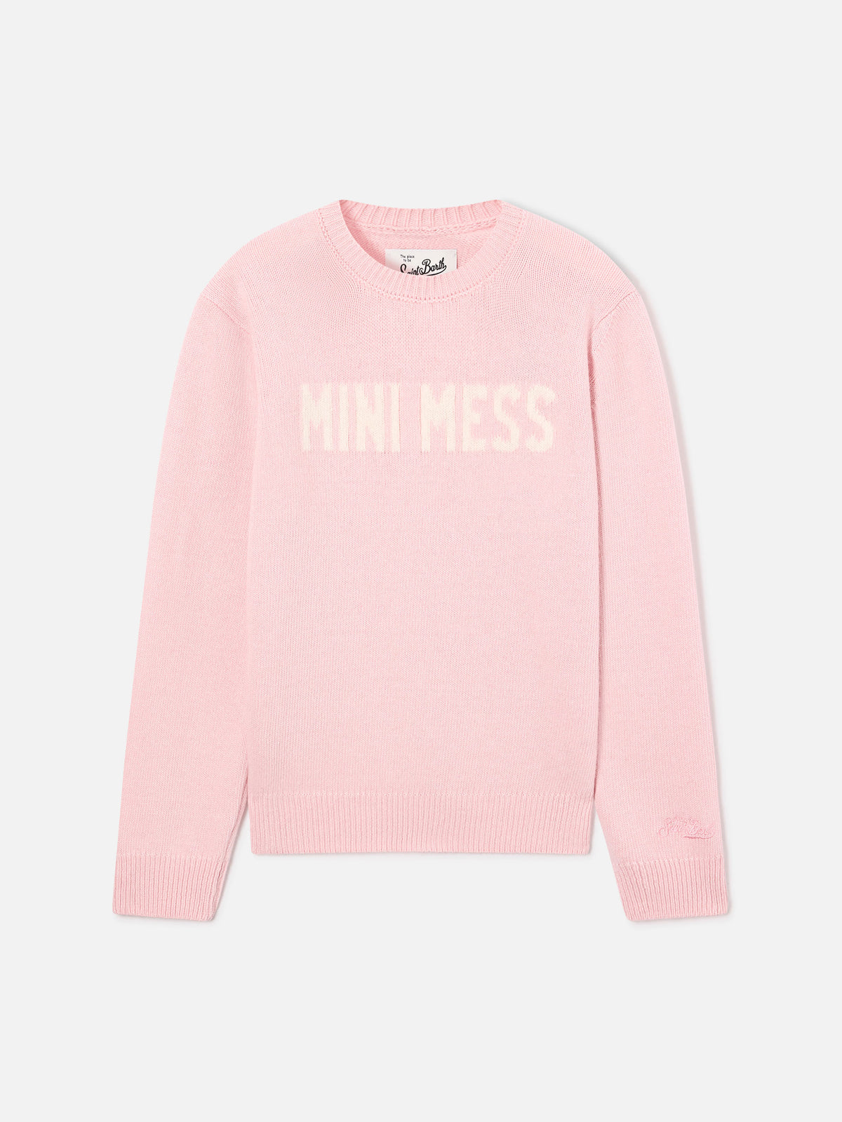 Pink Princess crewneck knit with Mini Mess intarsia