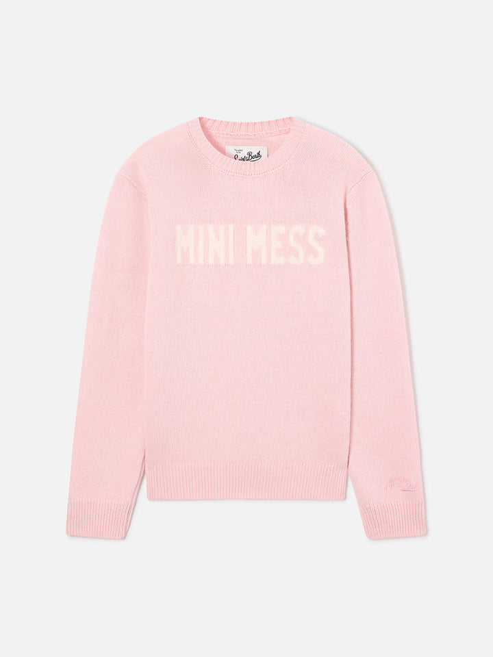 Pink Princess crewneck knit with Mini Mess intarsia
