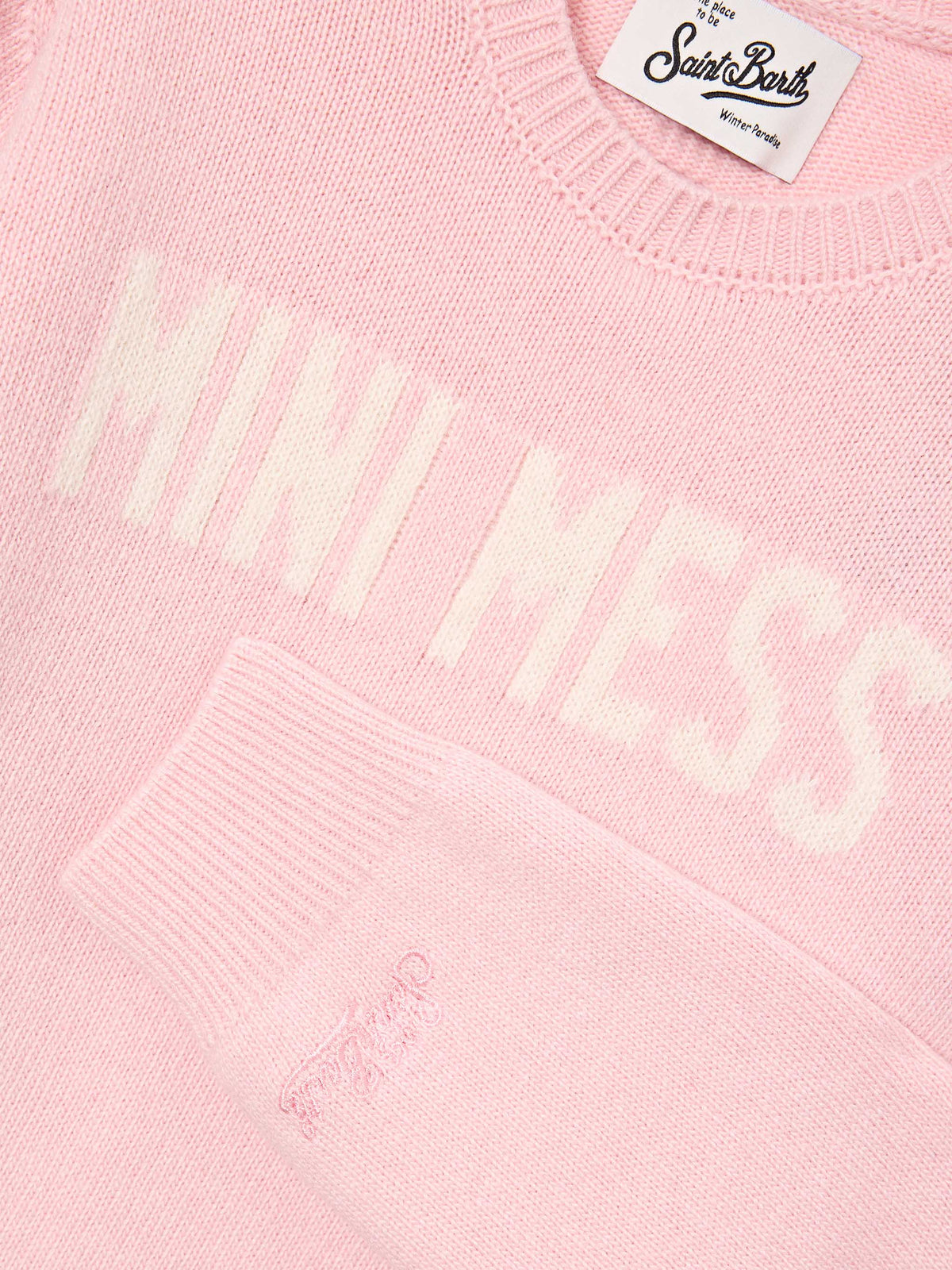 Pink Princess crewneck knit with Mini Mess intarsia