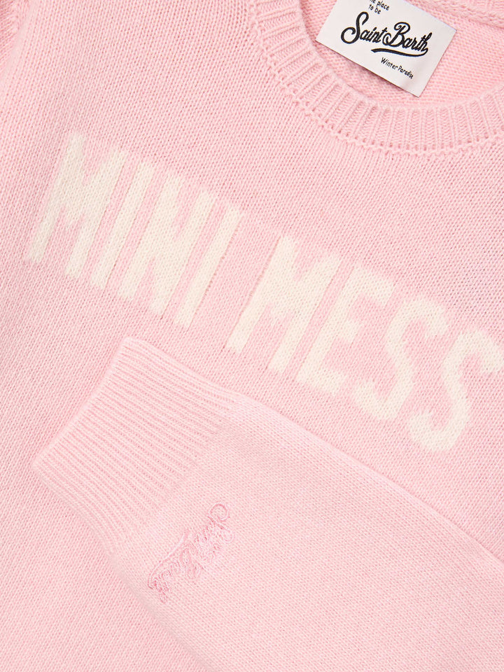 Pink Princess crewneck knit with Mini Mess intarsia
