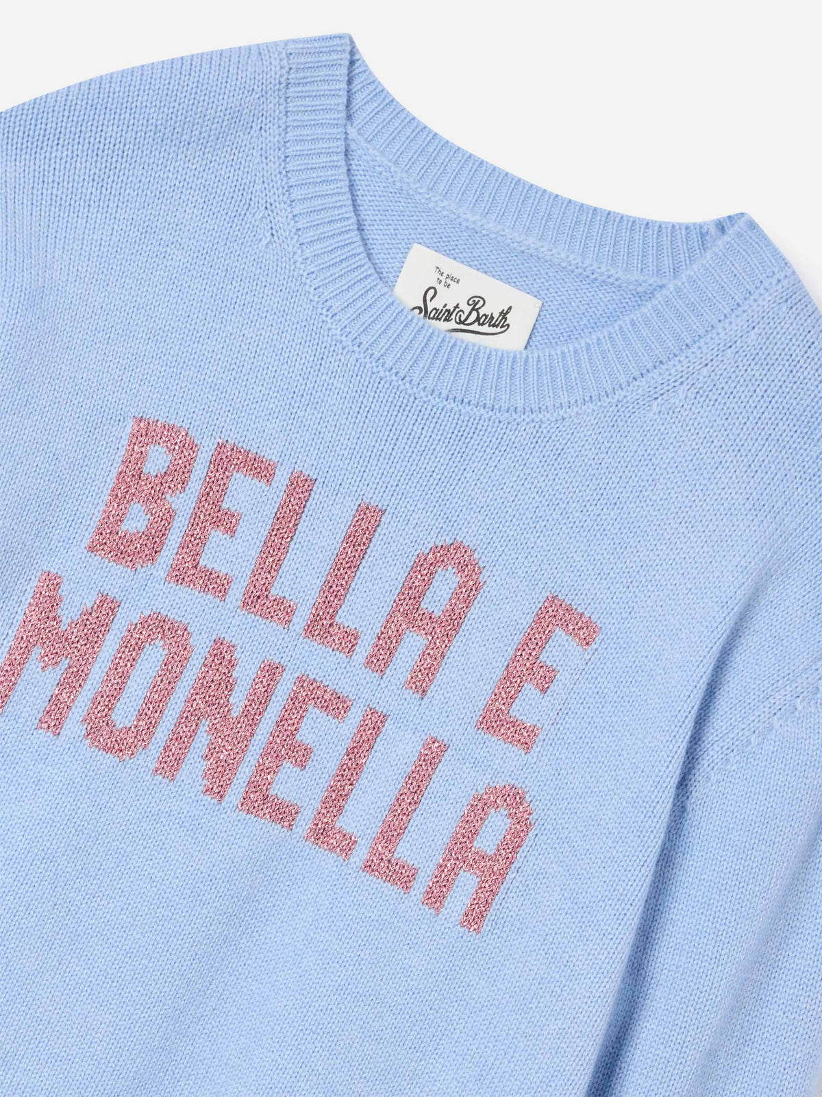 Light blue Princess crewneck knit with Bella E Monella lurex intarsia