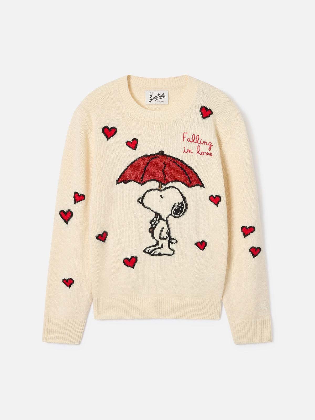 Cremefarbener Princess Rundhals-Strickpullover mit Snoopy-Intarsie | Special edition 