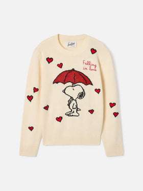Cremefarbener Princess Rundhals-Strickpullover mit Snoopy-Intarsie | Special edition 