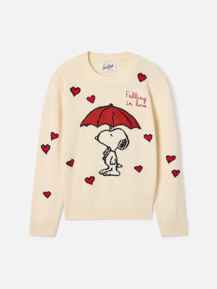 Pull col rond en maille Cream Princess avec intarsia Snoopy | Special edition 