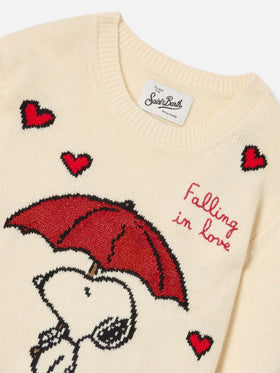 Cremefarbener Princess Rundhals-Strickpullover mit Snoopy-Intarsie | Special edition 
