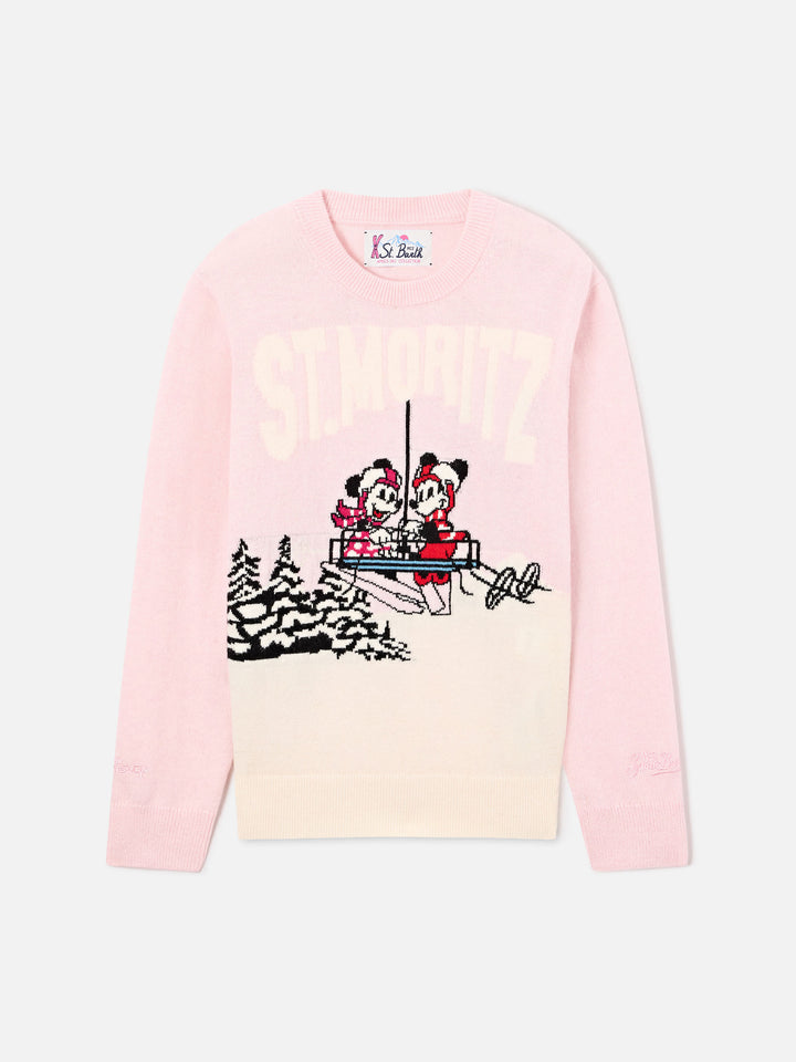 Pull col rond en maille Pink Princess avec intarsia Minnie et Mickey Mouse St. Moritz | Special edition 
