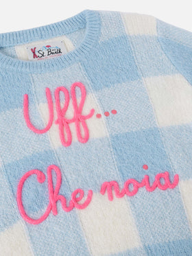 Girocollo con jacquard a quadri e ricamo Uff... che noia