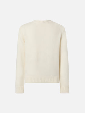 Sweater Princess in cashmere blend with teddy bear print and embroidery