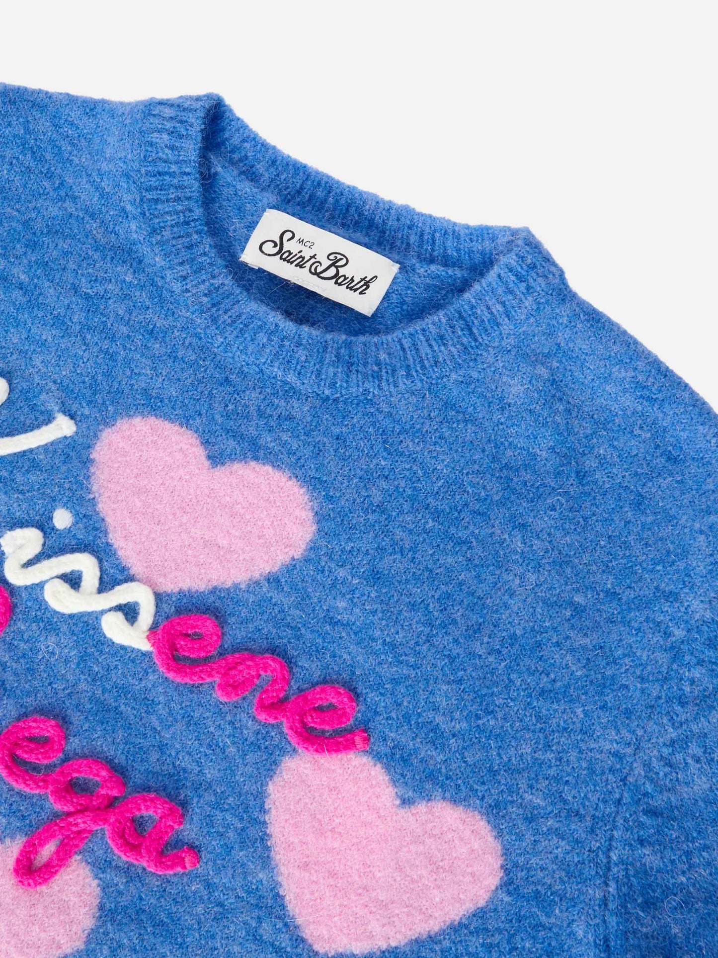 Princess stretch alpaca sweater with heart jacquard and Kissene frega embroidery