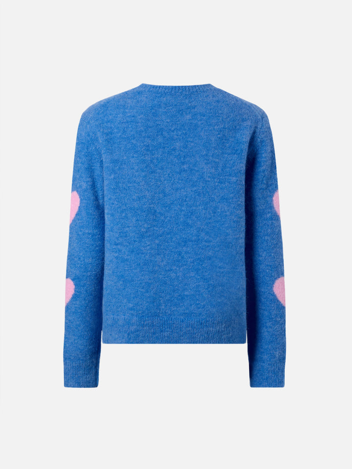 Princess stretch alpaca sweater with heart jacquard and Kissene frega embroidery