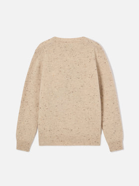 Beige Princess wool blend Donegal knit crewneck with horse intarsia and My Only Love embroidery