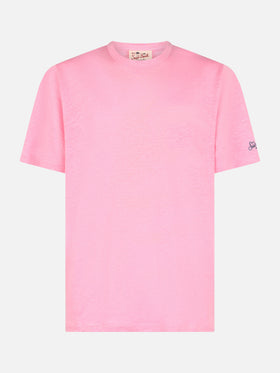 T-Shirt President aus geflammter Baumwolle in Blasenrosa mit Stickerei