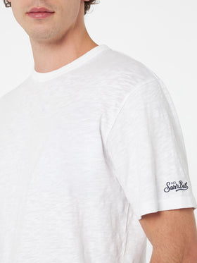 White flamed cotton t-shirt President with embroidery