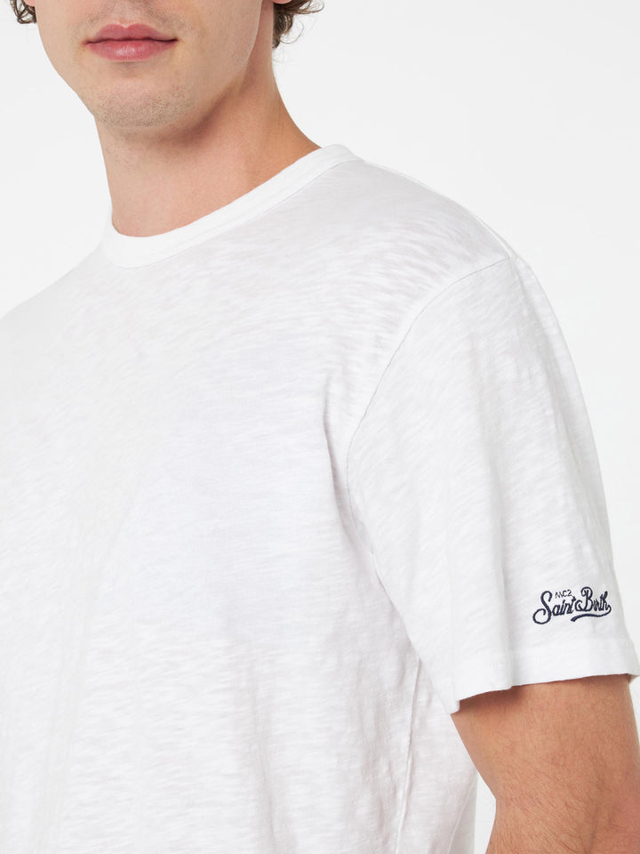 White flamed cotton t-shirt President with embroidery