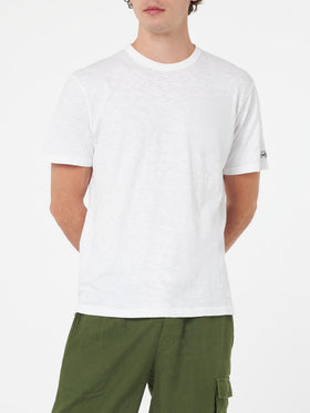 White flamed cotton t-shirt President with embroidery