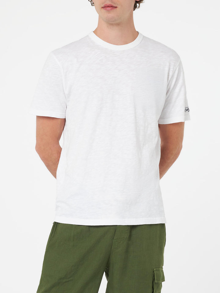 White flamed cotton t-shirt President with embroidery
