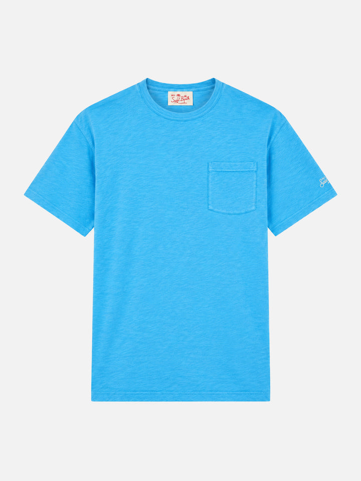 President T-Shirt aus blauem Flammgarn-Baumwolljersey mit Stickerei 