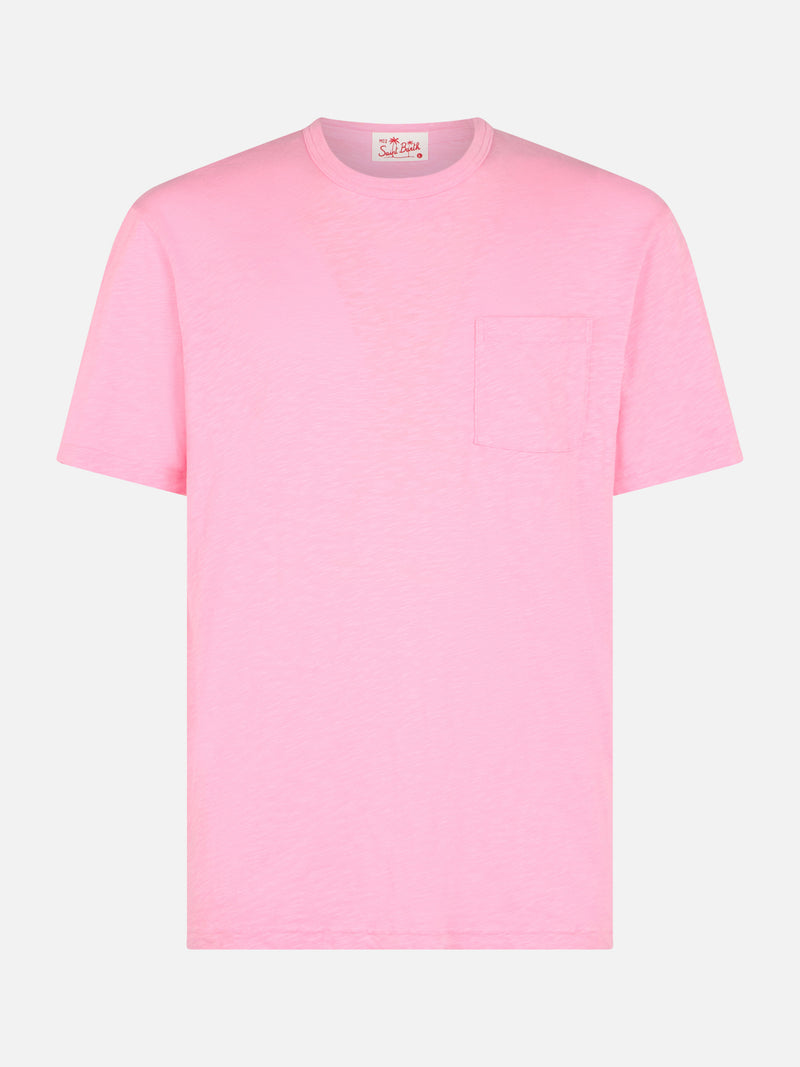 T-shirt da uomo President in cotone fiammato rosa con ricamo