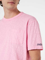 T-shirt da uomo President in cotone fiammato rosa con ricamo