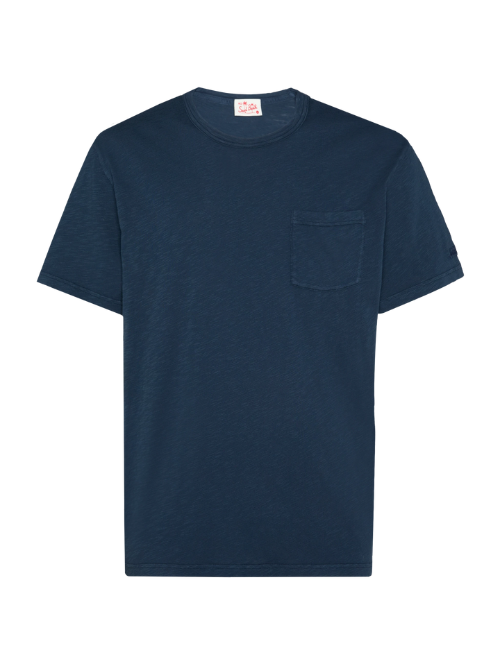 Navy blue flamed cotton t-shirt President with embroidery - MC2 Saint Barth