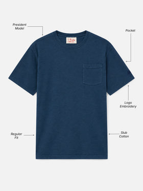 President T-Shirt aus flammierter Baumwolle in uni Marineblau 