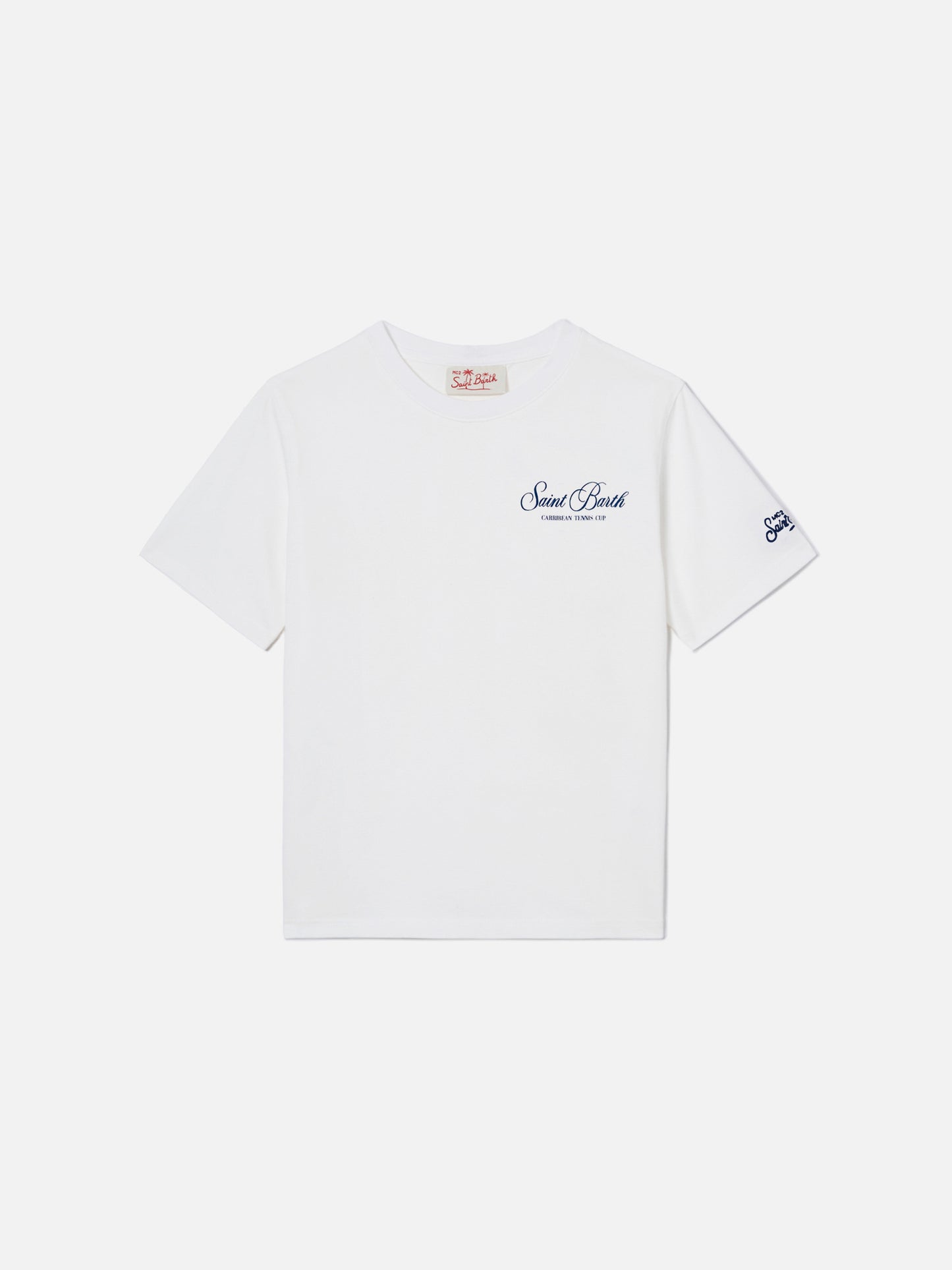 White Portland Jr t-shirt with Caribbean Tennis Cup print