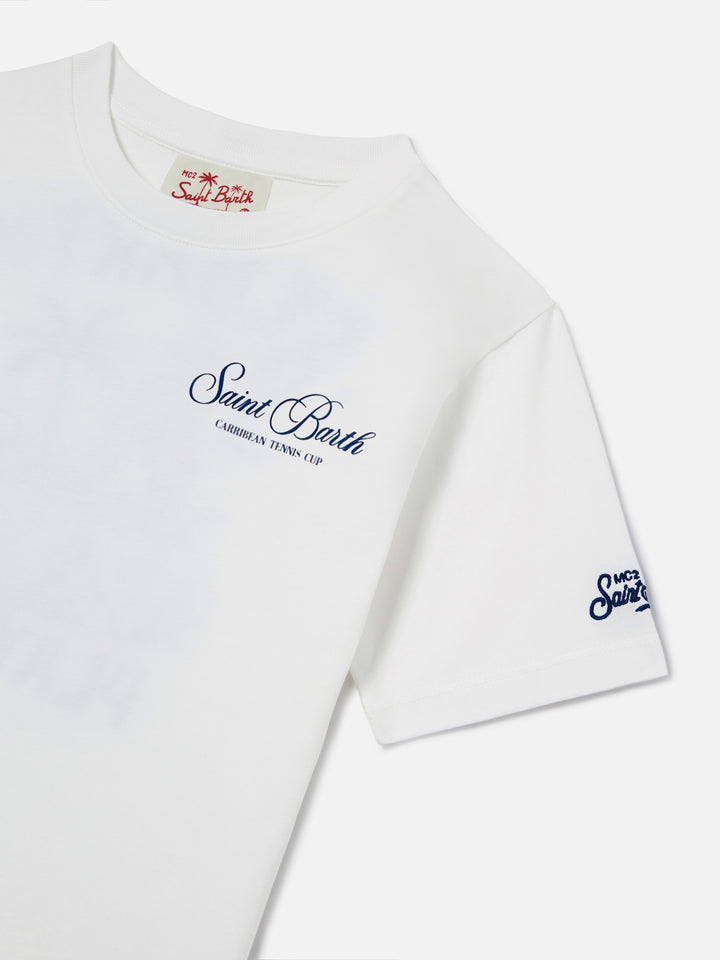 T-shirt Portland Jr con maxi stampa Caribbean Tennis Cup sul retro
