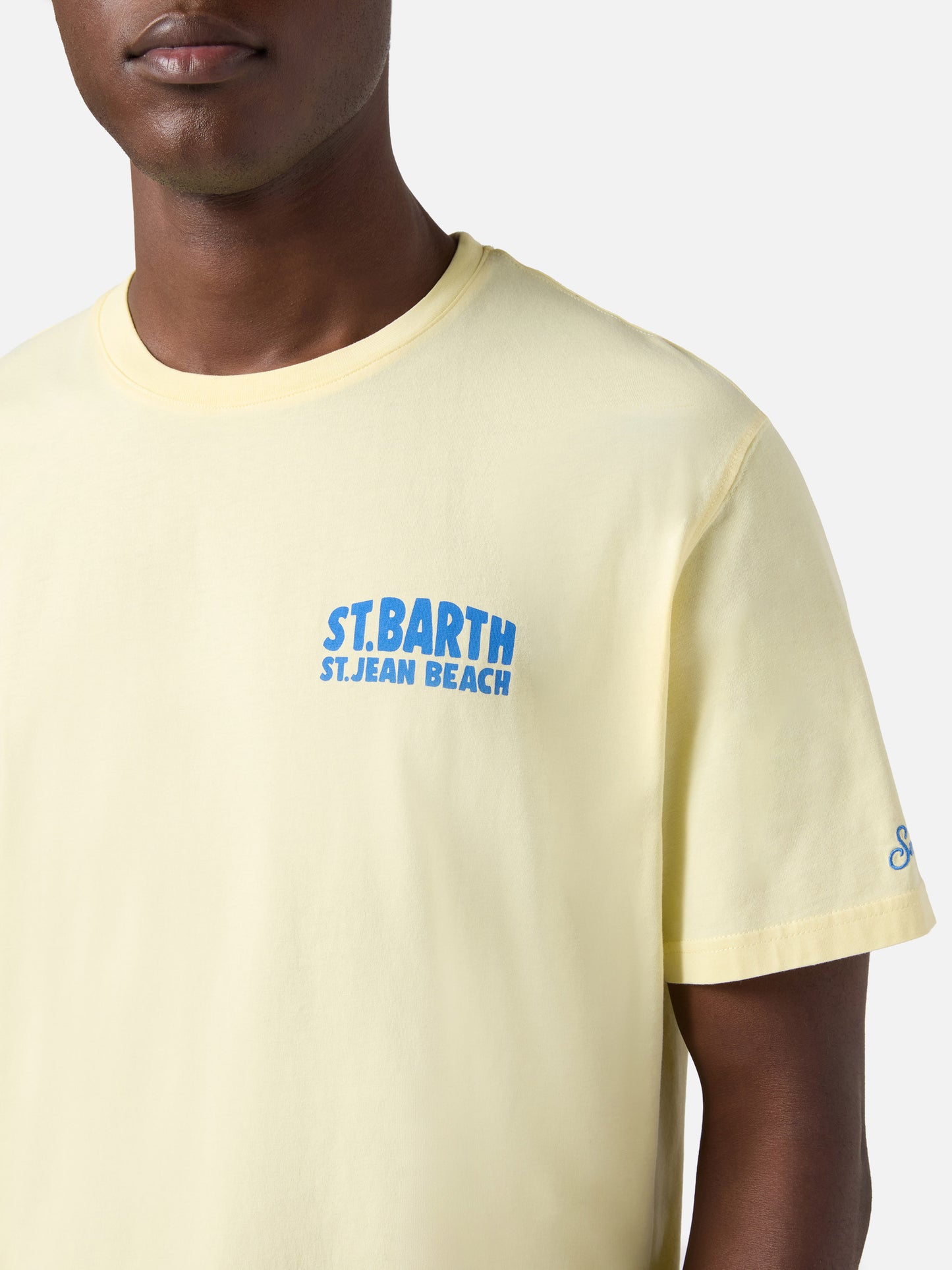 Yellow Portland t-shirt with St. Jean Beach illustration