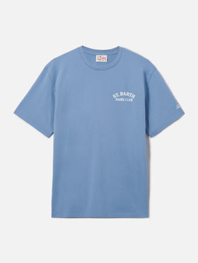 Dusty light blue Portland t-shirt with St. Barth Padel Club illustration