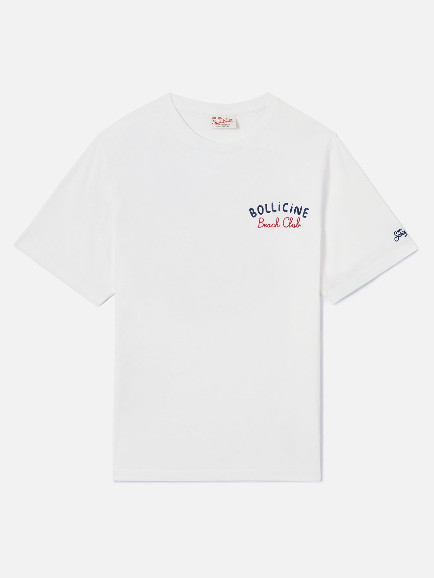 White Portland t-shirt with Bollicine Beach Club embroidery