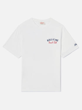 White Portland t-shirt with Bollicine Beach Club embroidery