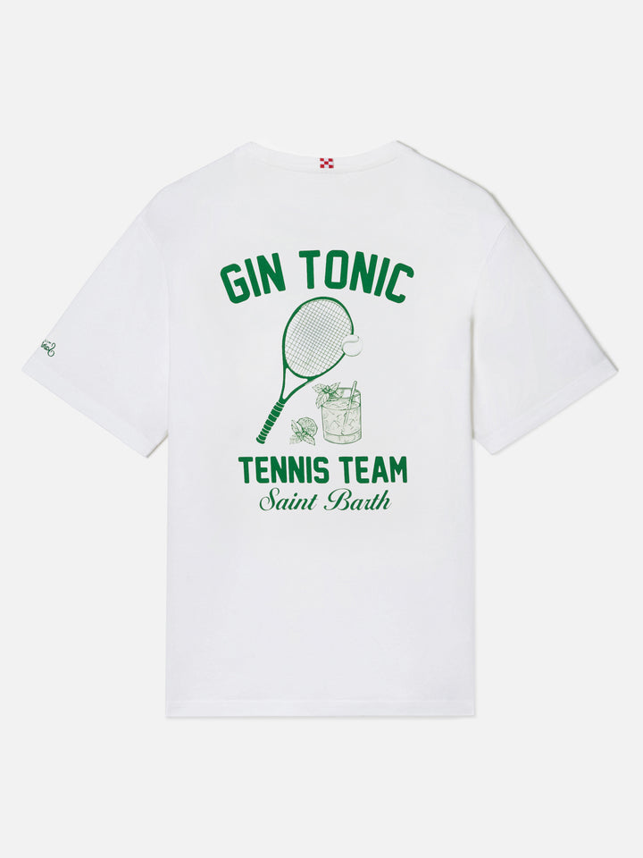 T-shirt Portland bianca con illustrazione Gin Tonic Tennis Team