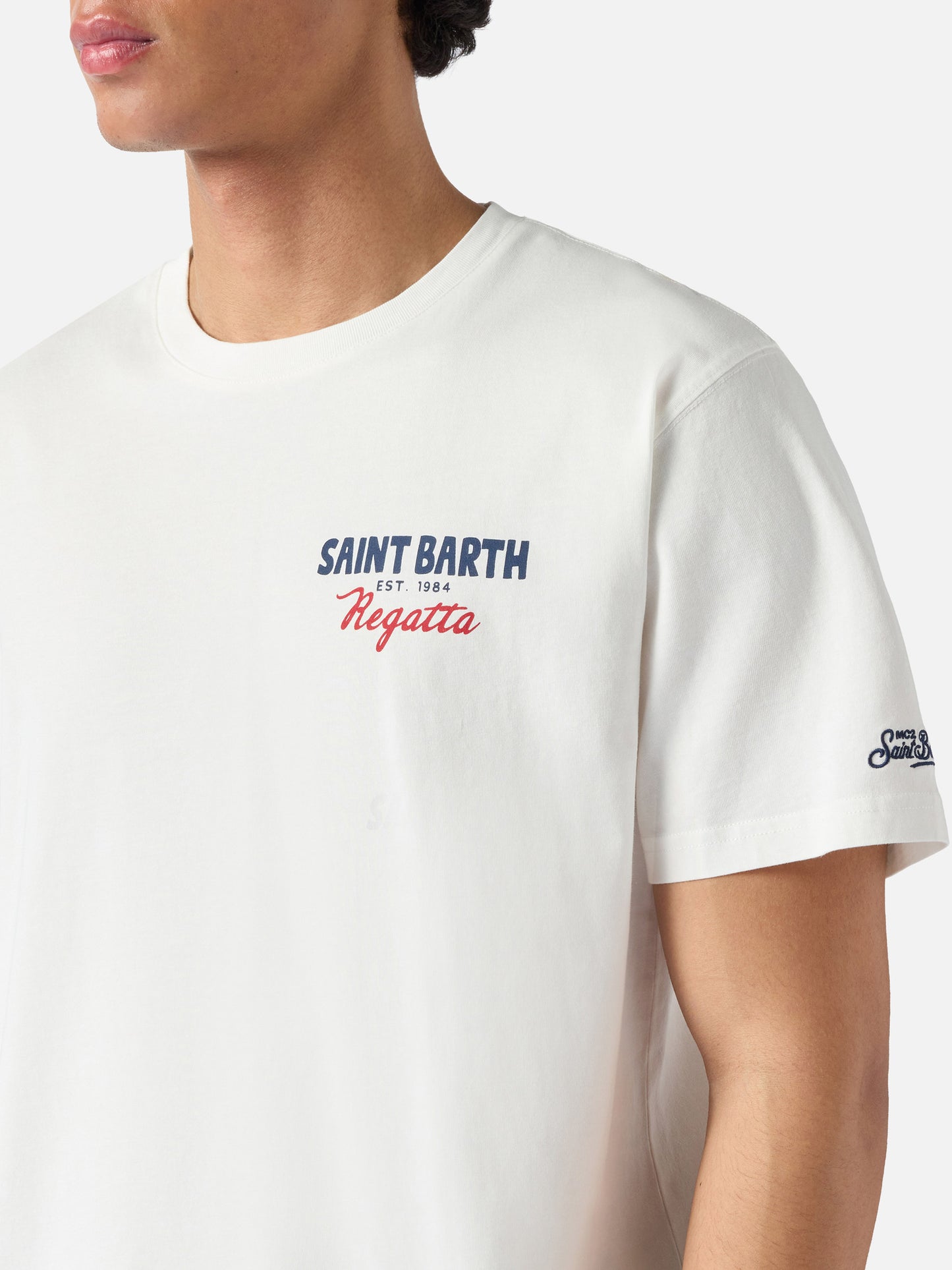 T-shirt Portland panna con stampa St. Barth Regatta
