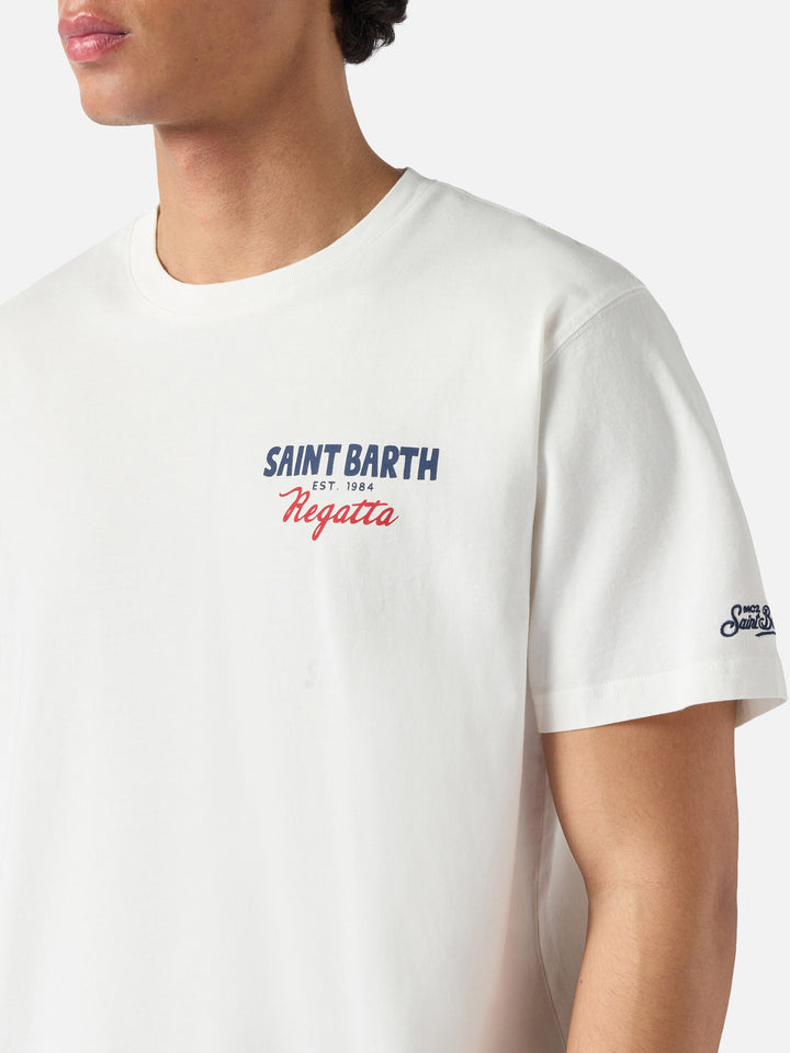T-shirt Portland panna con stampa St. Barth Regatta