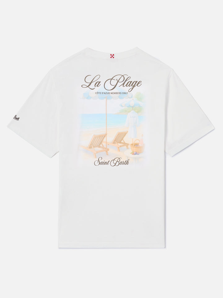 T-shirt Portland bianca con stampa La Plage