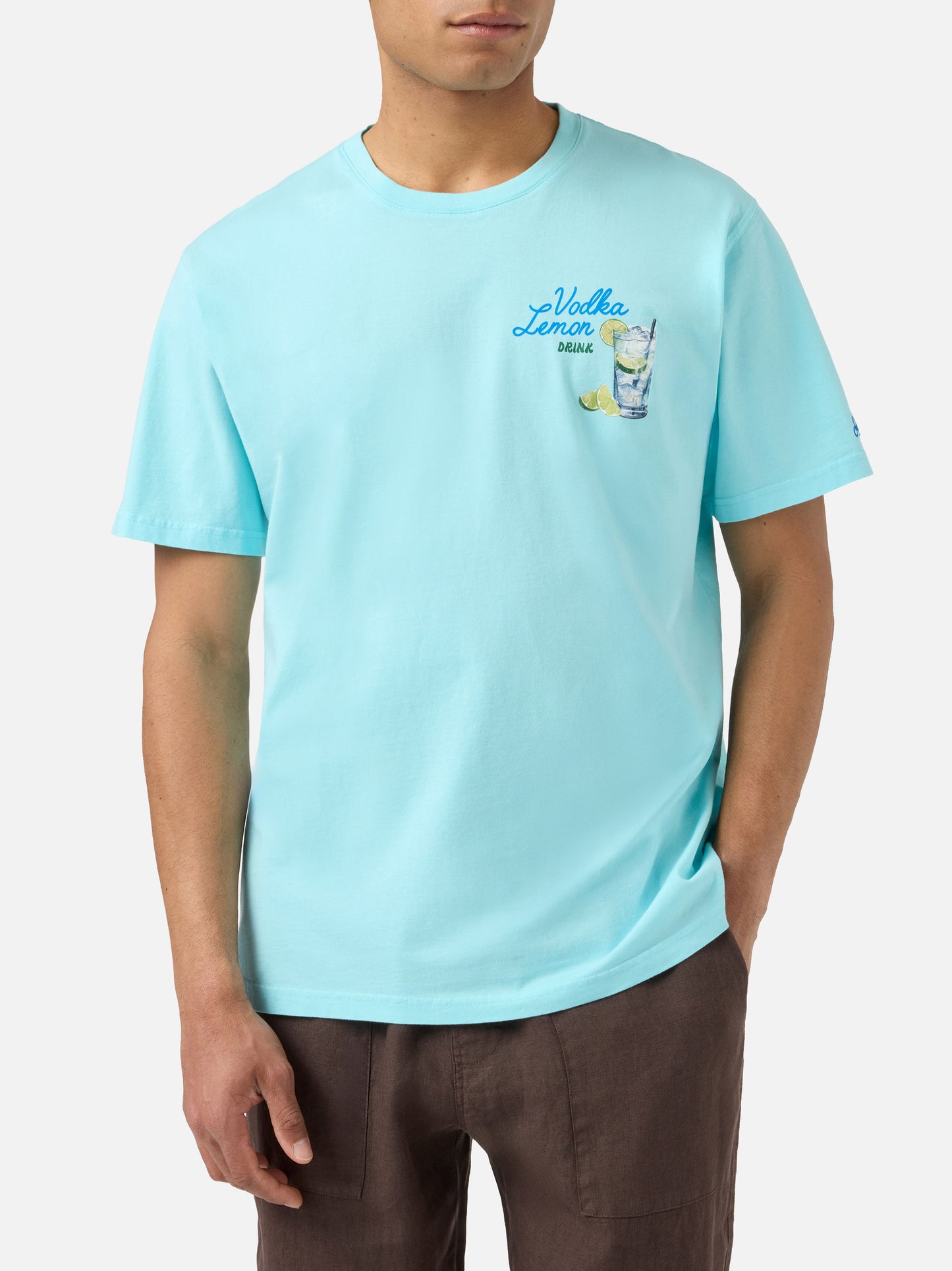 Aqua green Portland t-shirt with Vodka Lemon Drink illustration