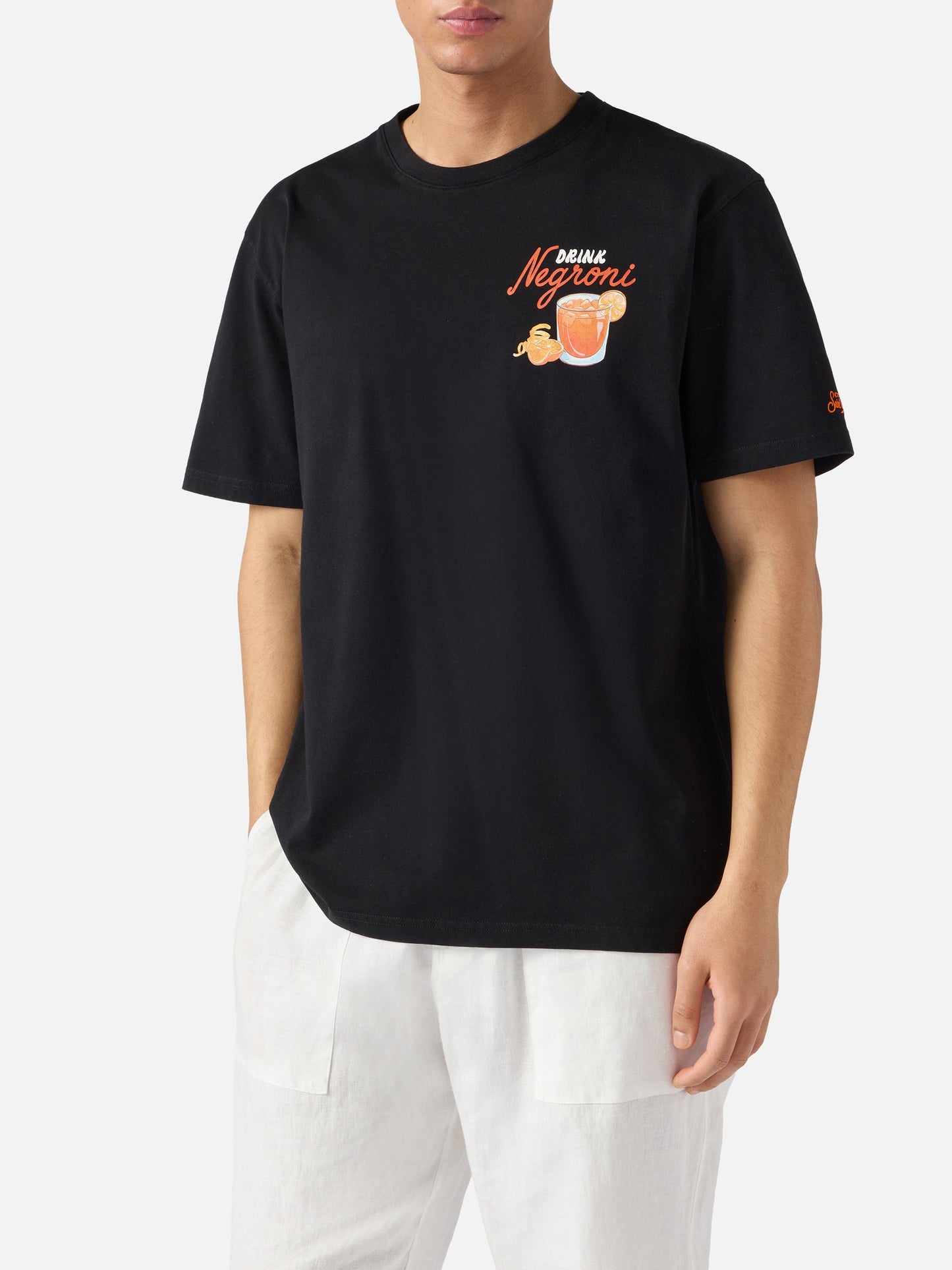 Black Portland t-shirt with Negroni Drink illustration