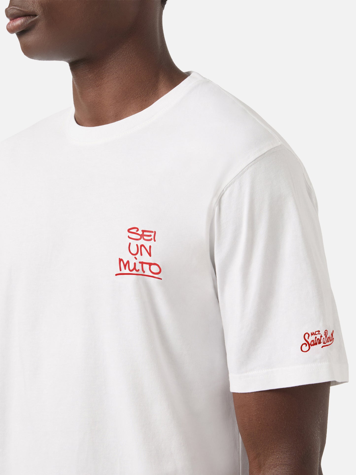 White portland t-shirt with Sei un mito graphic | Special Edition