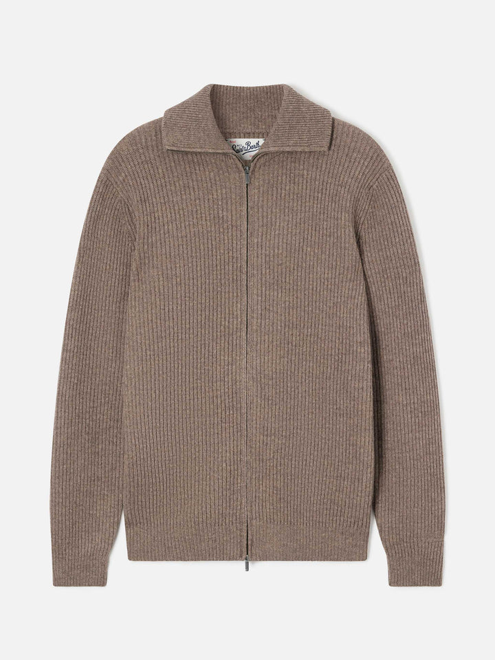 Cardigan en maille de laine Preston beige avec fermeture zippée intégrale 