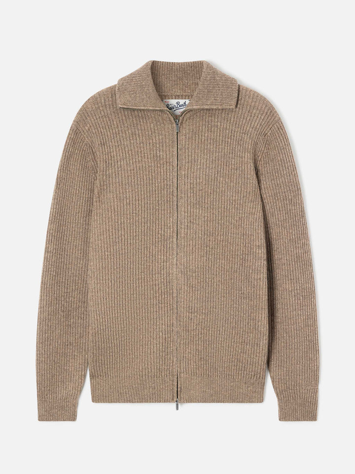 Cardigan Preston beige in lana con zip intera