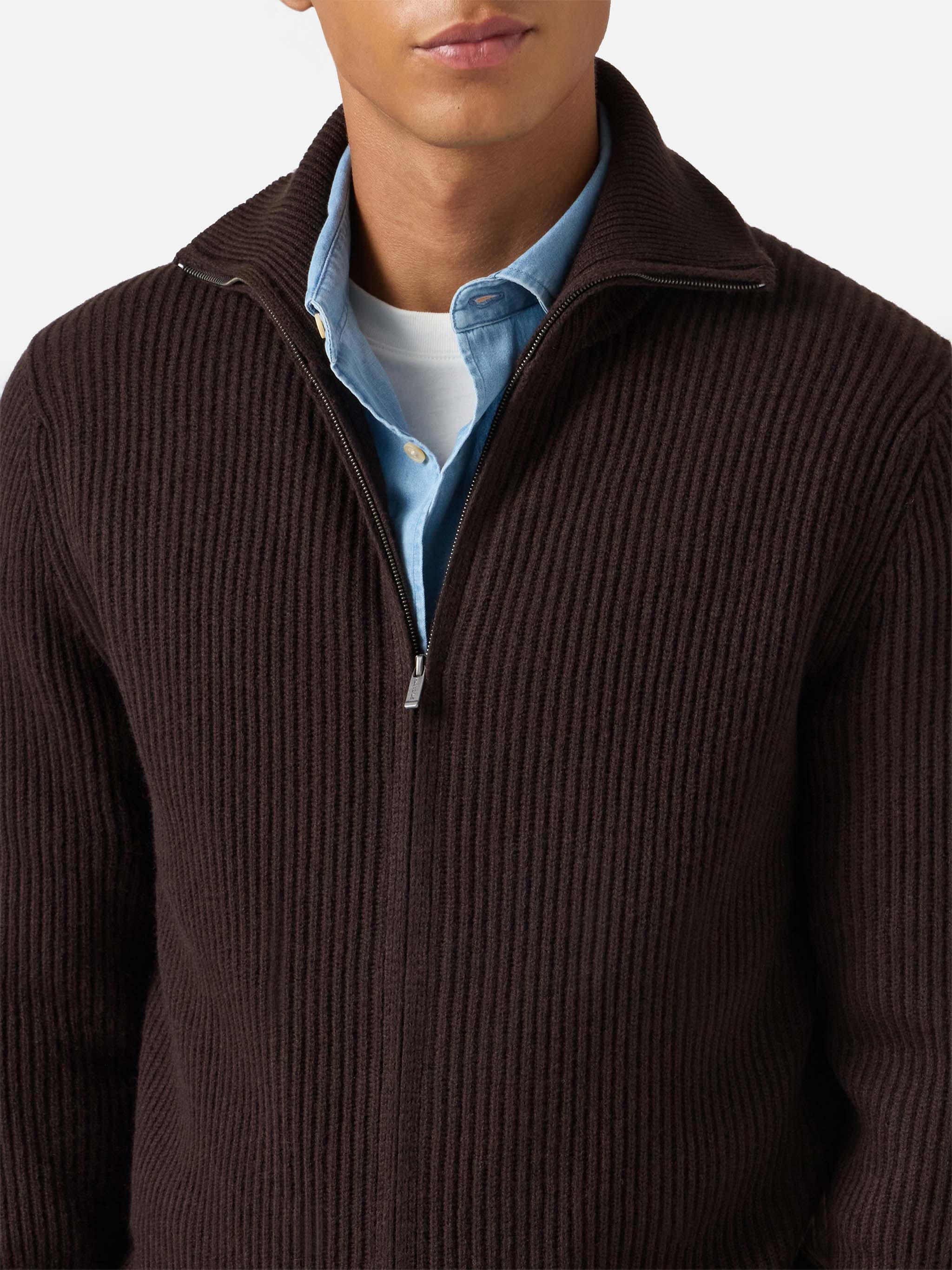 Preston pure-wool full-zip cardigan in dark brown – MC2 Saint Barth