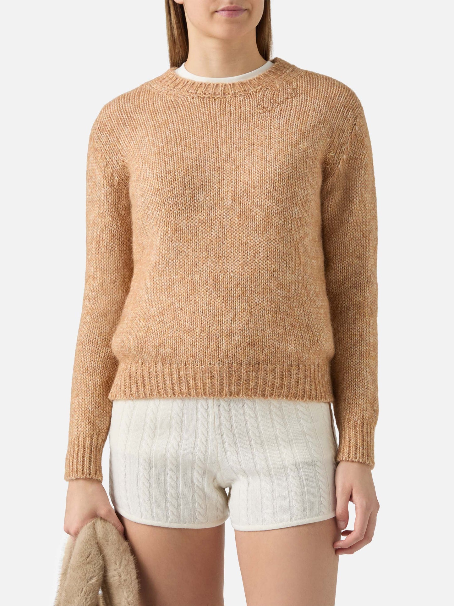 New Queen crewneck in beige blended alpaca