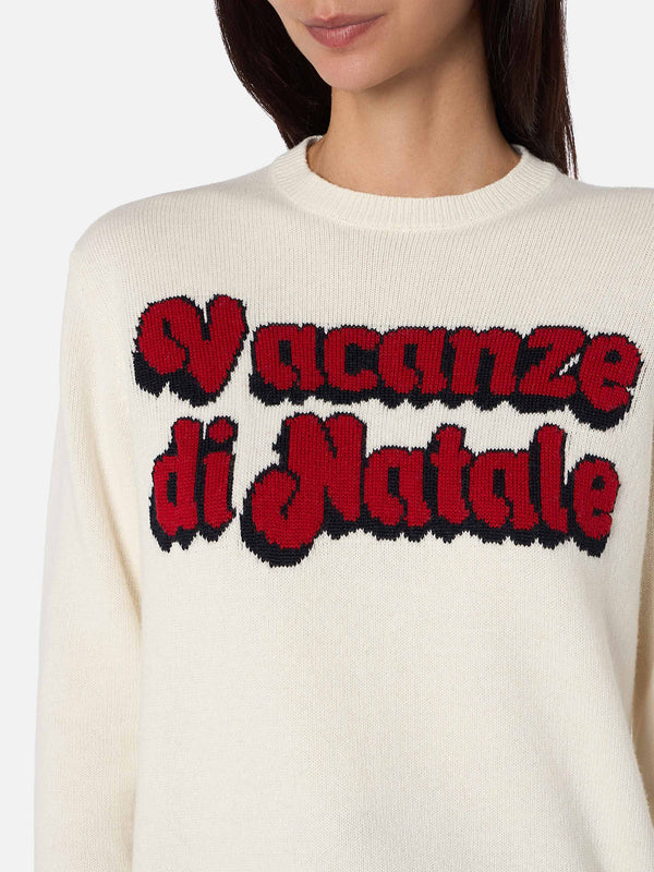 Maglia bianca da donna  New Queen con stampa logo Vacanze di Natale | VACANZE DI NATALE EDIZIONE SPECIALE